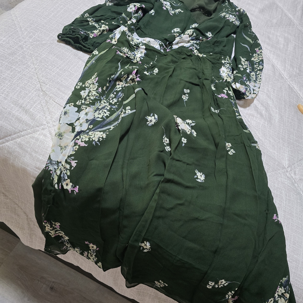 Massimo Dutti Forest Green Floral Long Sleeve Dress - Picture 14 of 15